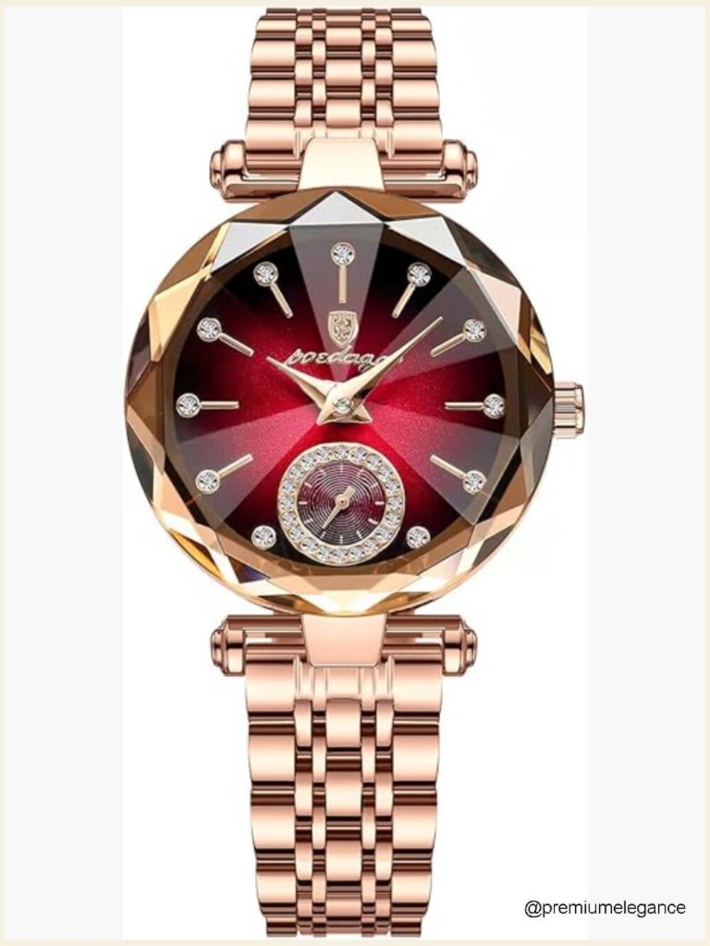 Luxury Women's Quartz Watch with Diamond Dial Leather Strap Waterproof
